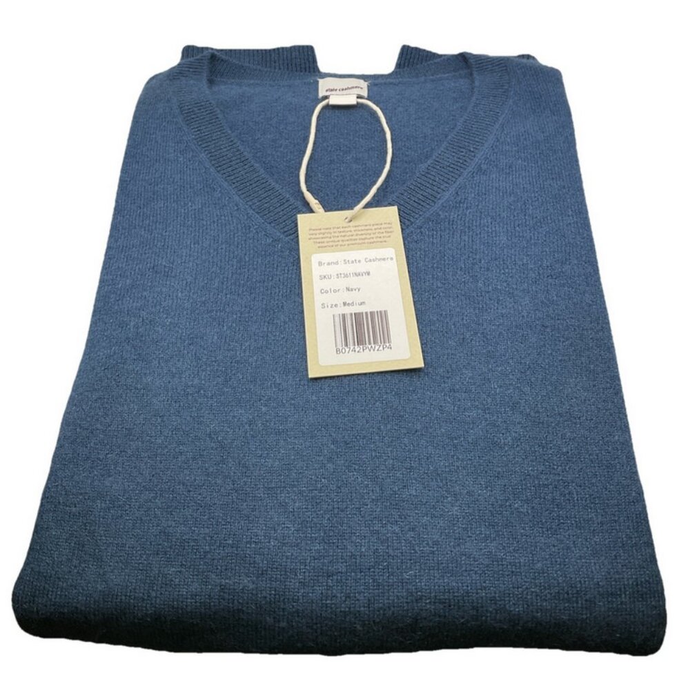 State Cashmere Men's Basic V-Neck Sweater NEW Light Blue Long Sleeve Size Medium